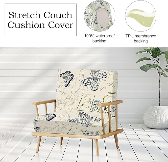 8pcs Outdoor Printed Sofa Seat Cushion Covers Strechable, Waterproof Elastic Half-Covered Sofa Covers Washable Reusable Patio Furniture Protector（Butterlfy, Cover Only） - Image 4