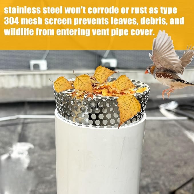PVC Vent Termination Cap, 3.51" Furnace & Roof Vent Cover Stainless Steel, Conical PVC Fittings, for 2.98" to 3.51" Inner Diameter Vent Pipe, Air Intake, Air Exhaust and Water Drains Pipe - Image 5