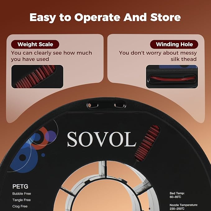 Sovol 3D Printer PETG Filament 1.75mm 1KG (2.2lbs), High Precision, Strong Toughness, Wiring Tightness, Dimensional Accuracy +/- 0.03 mm, 3D Printing PETG Filaments, Brown - Image 7