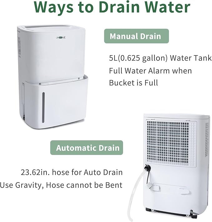 Uhome 120 Pints Dehumidifier with Drain Hose - 6000 Sq. Ft Quiet Dehumidifier for Home, Basements, Storages and Large Rooms with 5L Water Tank - Image 3