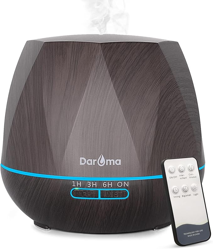 550ml Essential Oil Diffuser, DAROMA Upgraded Remote Control 6 in 1 Aromatherapy Ultrasonic Cool Mist Humidifier, 7 Color Changing Mood Lights & Waterless Auto-Off for Home Office Gift, Dark Wood by DaromaLife