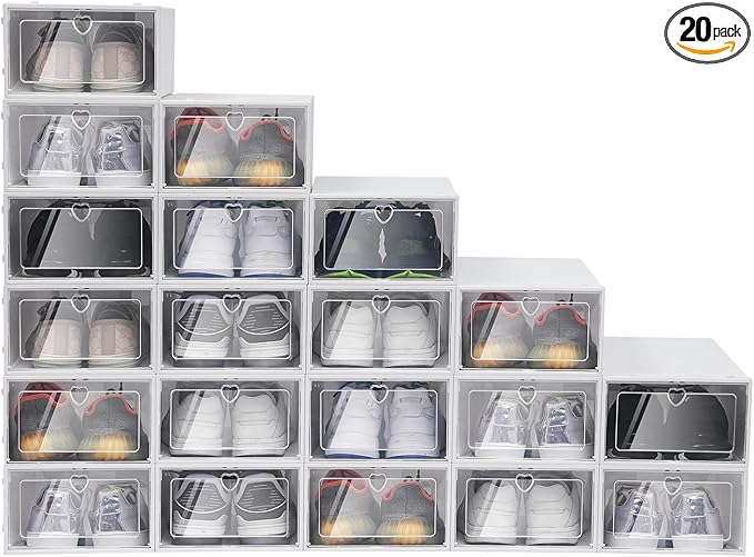 Bitodd 20Pcs Large Plastic Shoe Storage Boxes, Simple Modern Lightweight and Foldable Shoe Organizers, Easy to Access Shoe Horn for Store Flat Casual Footwear and Sneakers by Unknown