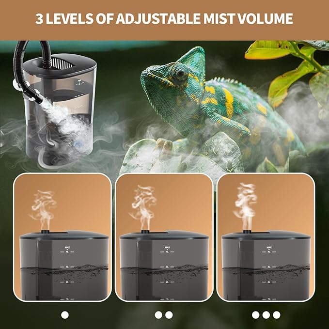 WACOOL Upgraded Digital Timing Reptile Fogger, 4L No Leak Reptile Humidifier with 2 Hose, Top Filling Automatic Terrarium Humidifier Fogger for Reptile Use - Image 5
