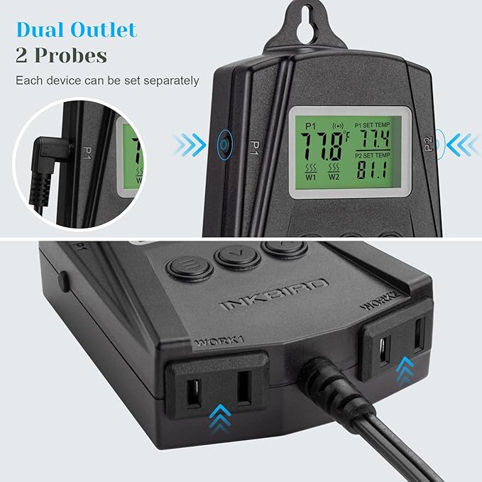 Inkbird WiFi Heat Mat Reptile Thermostat Controller Temperature Controller with 2 Probes and 2 Outlets, IPT-2CH Reptiles Heat Mat Thermostat (Max 250W per Outlet) - Image 7