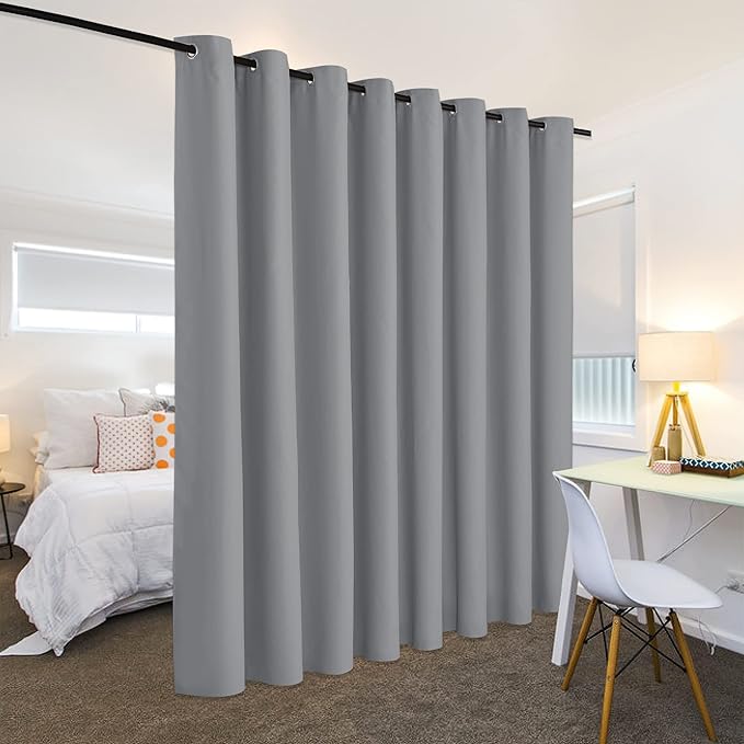 RYB HOME Portable Room Divider Curtains Energy Saving Noise Reducing Drapes Triple Weave Blackout Privacy Wall for Apartment Cloakroom Basement, W180 x L96 inches, Sliver Grey, 1 Pc - Image 4