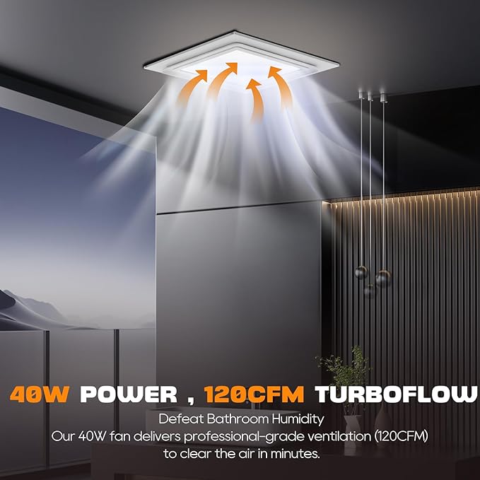 Upgrade 12" Ultra Quiet Bathroom Exhaust Fan with 3000-6000K LED Light, 1.0 Sone 120 CFM, 10x10 Mount, 1500 LM Ceiling Ventilation Fan, Energy Efficient (12in Metal Dimmable Light) - Image 2