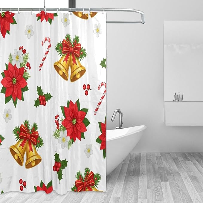 Christmas Leaves White Shower Curtain Liner 72×72 inch for Bathroom Curtain Anti Mold Shower Curtain with Hooks Shower Accessories by Unknown