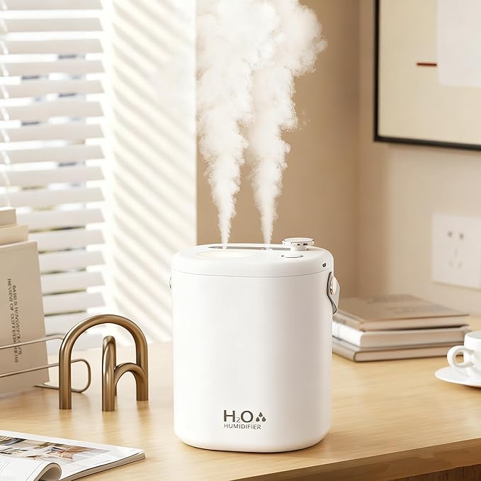 Quiet large capacity humidifier with dual nozzles, features a small night light, suitable for bedrooms and offices, Modern bedroom humidifier (White - Charging Model) - Image 6