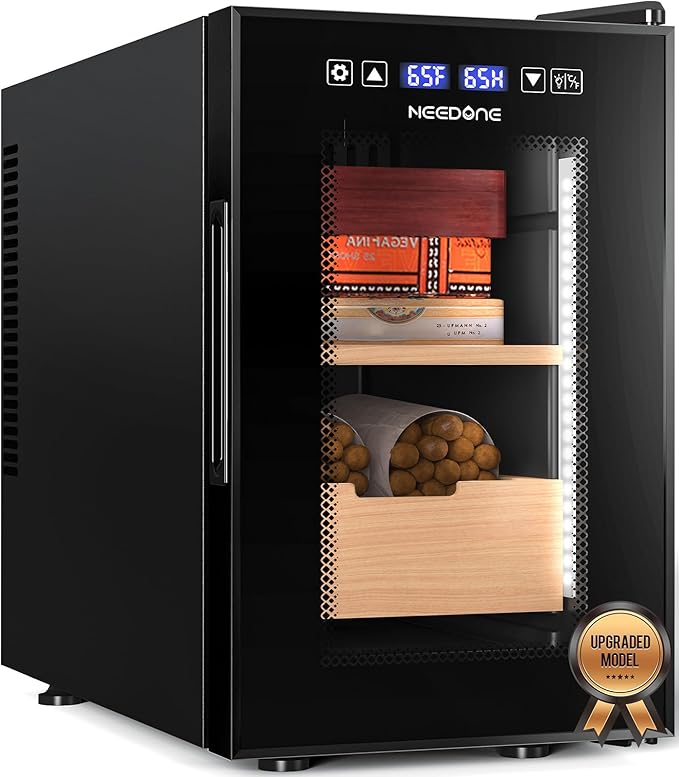 NEEDONE 16L Pro 1S Cigar Humidor, Smart Humidity & Temp Quiet Control, Holds 100 Counts, Electric Thermostatic Cabinet w/Spanish Cedar Wood Drawer & Shelves, Digital Hygrometer, Gifts for Men by NEEDONE