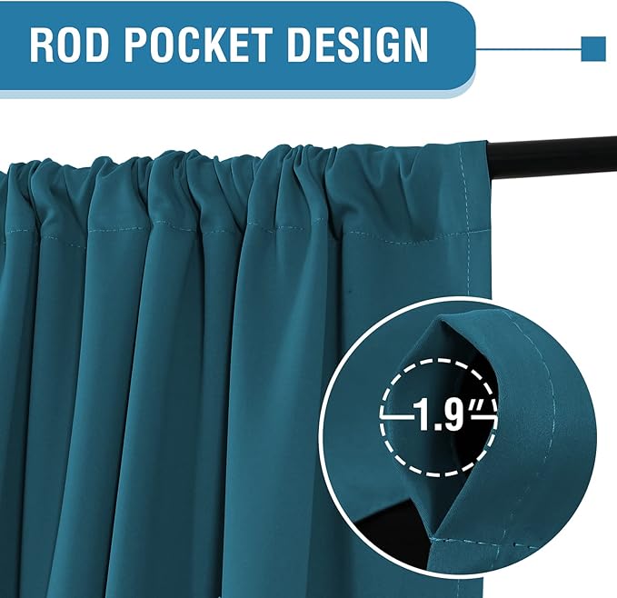 H.VERSAILTEX 100% Blackout Curtains for Bedroom Thermal Insulated Blackout Curtains 108 Inches Long Rod Pocket/Clip Rings Curtains for Living Room with Black Liner 2 Panels, Dark Teal - Image 4