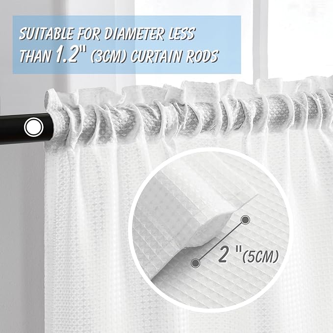 Home Queen Waffle Curtain Valance Window Treatment for Kitchen Bathroom Window, Straight Window Valance, Set of 1, 60 X 16 Inch, Solid White - Image 2