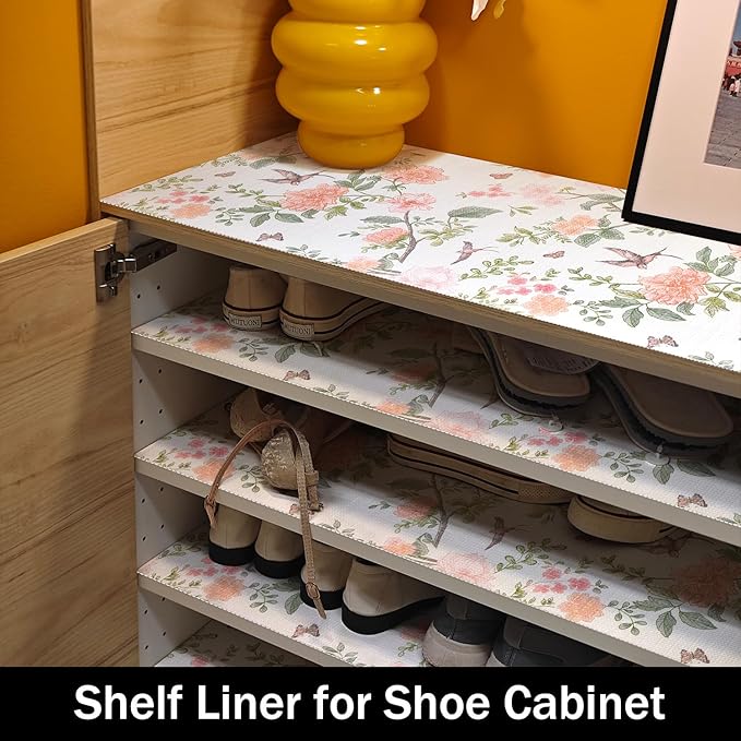 Bird Floral Shelf Liners Non Adhesive and Strong Non-Slip Shelf and Drawer Liners for Kitchen Cabinet Wire Fridge, Waterproof Shelf Drawer Liner,Easy to Clean,12IN x 10FT - Image 8