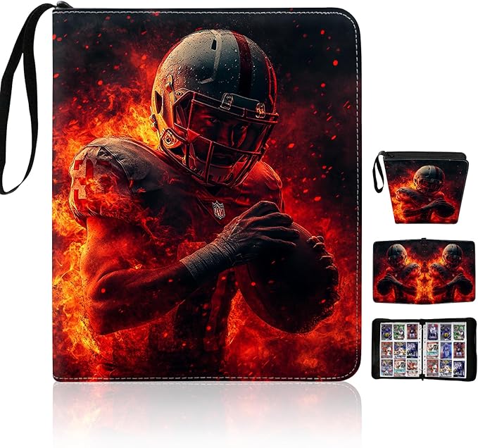 Football Card Binder, 2025 Sports Trading Card with Sleeves Holder Album, 900 Pockets Rugby Card Holder Sheets Display Storage Protectors for Collectors Boys and Girls Gift by PEPOYO+AI