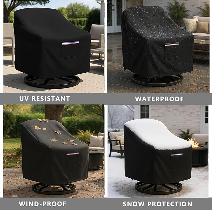 Outdoor Patio Chair Covers Waterproof, 28W x 33D x 38.5H inches Weather Resistant Patio Furniture Cover All-Weather Protection Heavy Duty 600D 2-Pack Black - Image 6