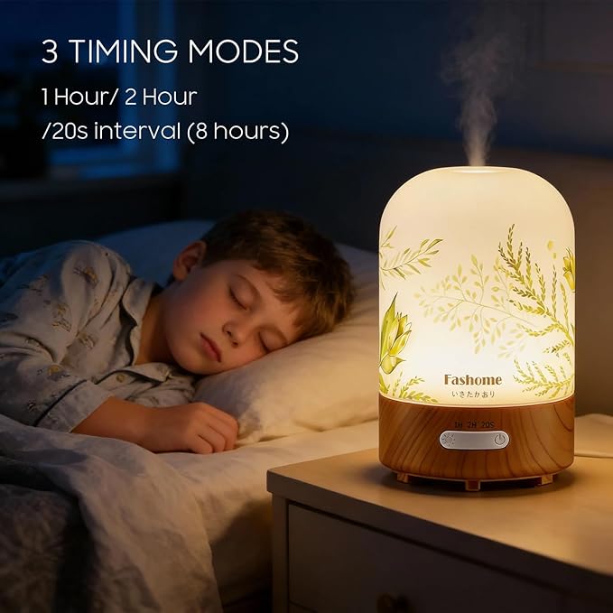 Essential Oil Diffuser Hand Blown Glass, 100ml Small Aromatherapy Diffuser, Auto Shut-Off Function, Ultrasonic Diffusers for Essential Oils, Cool Mist Humidifier with Warm White Lights (Jasmine) - Image 9