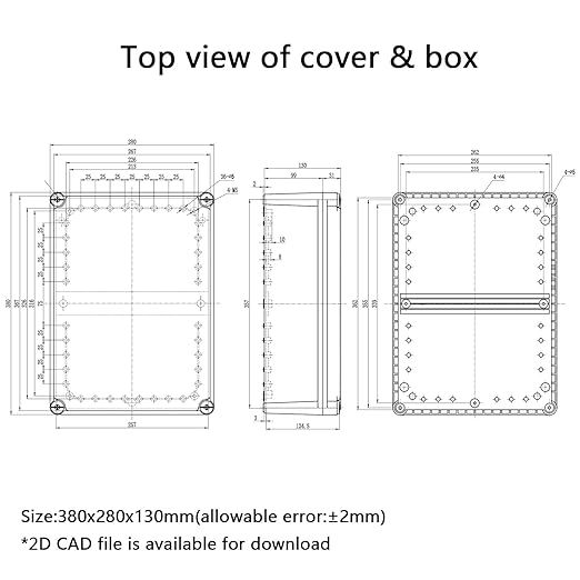Junction Box，15"x 11"x 5.1" Outdoor Electrical Box with Mounting Plate, IP67 Dustproof Waterproof ABS Plastic Project Box, DIY Electrical Enclosure Gray (380x 280x 130 mm) - Image 8