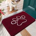 OLANLY Dog Door Mat for Muddy Paws 24x16, Paw Print Design, Absorbs Moisture and Dirt, Absorbent Non-Slip Washable Doormat, Quick Dry Chenille Mud Mat for Dogs, Entry Indoor Entryway Carpet, Burgundy by OLANLY