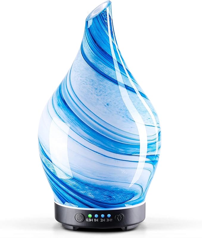 Porseme 150ml Essential Oil Diffuser Glass Color Changing Aroma Air Diffusers Aromatherapy Ultrasonic Cool Mist Humidifier 6 Running Hours Waterless Auto-Off for Sleeping Yoga Office Spa (Blue Ink) by Porseme