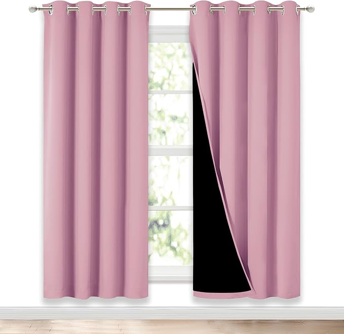 NICETOWN Crystal Pink Full Shade Curtain Panels, Pair of Energy Smart & Noise Blocking Out Blackout Drapes for Dining Room Window, Thermal Insulated Guest Room Lined Window Dressing(52 x 72 inch) by NICETOWN