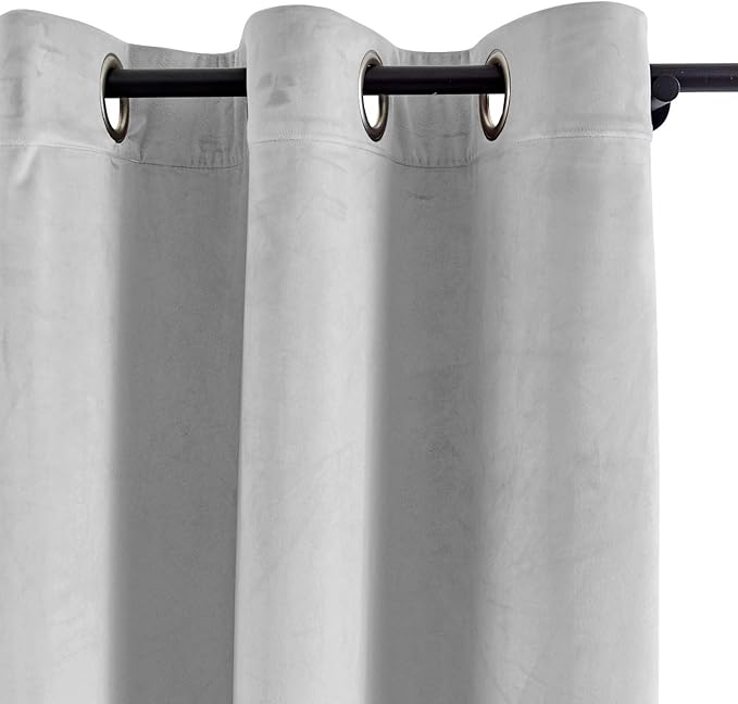 ChadMade Blackout Lined Premium Velvet Curtain Silver Grey 72Wx84L Inch (1 Panel), Eyelet Grommet for Livingroom Bedroom Theater Studio, Leon Collection - Image 2