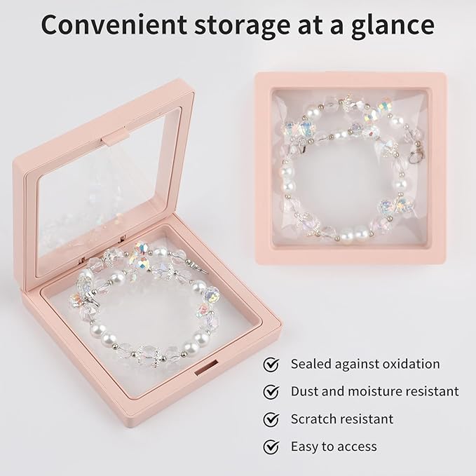 20 Pcs 3D Floating Display Case 3.5x3.5x0.8inch, Challenge Coin Display,Transparent PE Jewelry Storage Box, Floating Display Holder Stands for Antique Challenge Coins, Medallion, Stamps(Pink & White) - Image 5