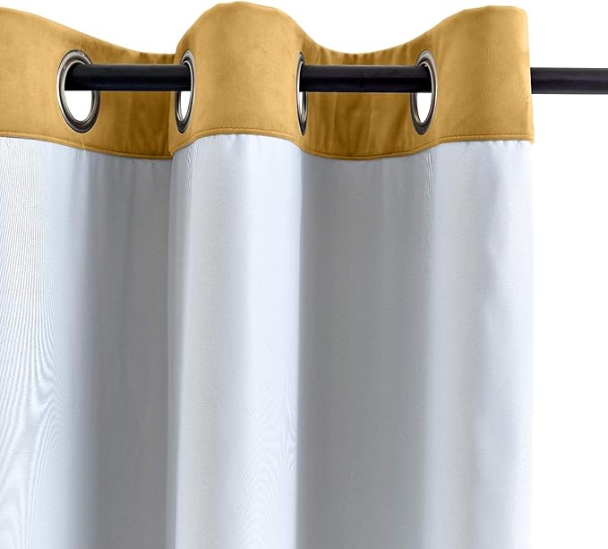 ChadMade Blackout Lined Premium Velvet Curtain Wheat 50Wx108L Inch (1 Panel), Eyelet Grommet for Livingroom Bedroom Theater Studio, Leon Collection - Image 3