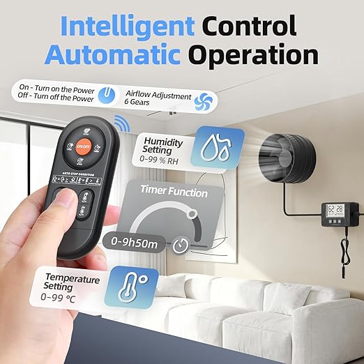 4 Inch Inline Duct Fan with Humidity Sensor and Remote, Upgraded 6-speed control with Timer Humidity & Temperature, Low Noise HVAC Ventilation Fan in Basement Bathroom Workshop Attic - Image 4