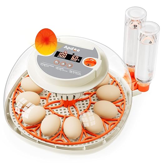 Egg Incubator with Temperature and Humidity Control, Automatic Egg Turning, Egg Candler, External Water Bottle, Adjustable Air Vent, 360° Clear View, for Chicken, Duck & Quail Eggs, APDOE HatchPro 12 by APDOE