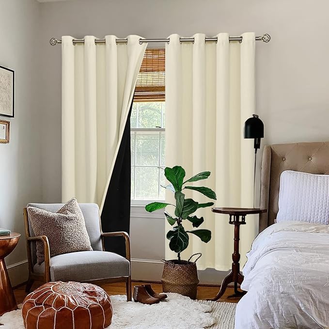 BGment Cream 100% Blackout Curtains for Living Room 84 Inch Length 2 Panels, Thermal Insulated Full Light Blocking Grommet Soundproof Window Drapes for Bedroom with Black Liner, 52 Inch Wide Each - Image 2