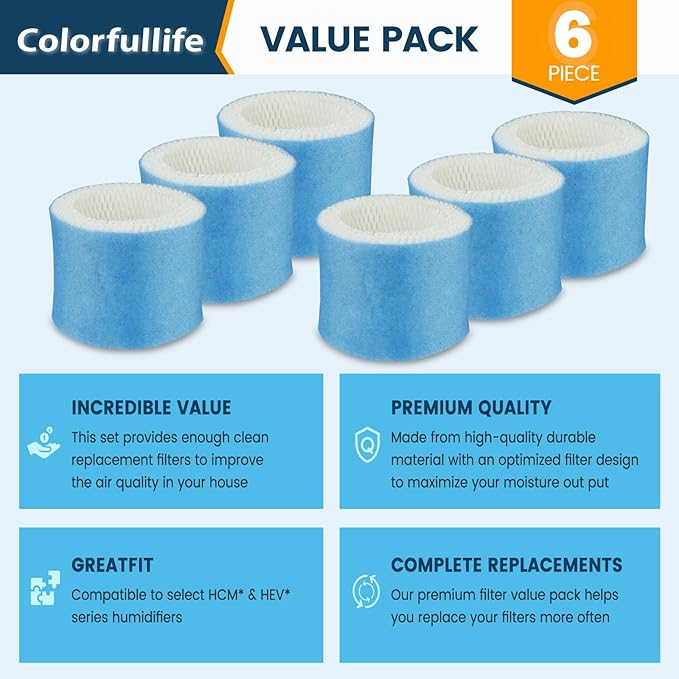 Colorfullife 6 Pack Premium Hac504 Humidifier Filters for Honeywell Humidifier HAC-504 HAC-504AW HAC504V1 HCM350 HCM-530 HCM-600 HCM-710 HEV-312, Upgraded Blue Pre-Filter Replacement Wicking Filter A - Image 5