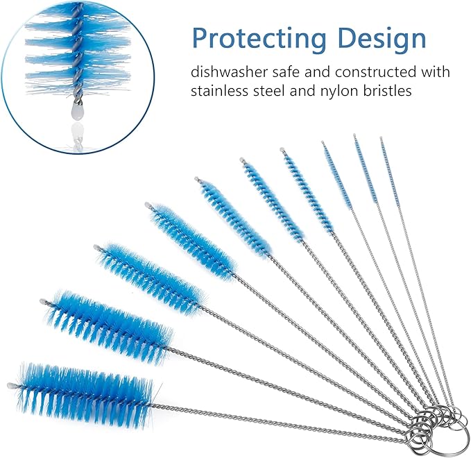 CiaraQ Bottle Cleaning Brushes, 8 Inch Nylon Tube Brush Set, Cleaner for Narrow Neck Bottles Cups with Hook, Set of 10pcs. - Image 4