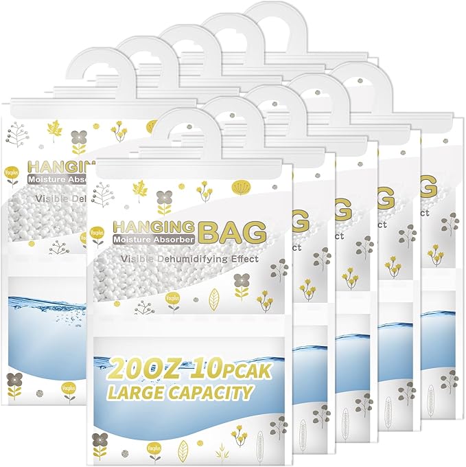 Vacplus Moisture Absorbers, Hanging Closet Dehumidifier Bags, Humidity Packs, Desiccant, Closet Dehumidifiers with Fragrance Free, 10 Pack, 20.0 OZ by Vacplus