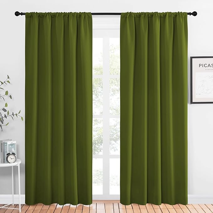 NICETOWN Window Curtains Blackout Drapes, Olive, 1 Pair, 52 by 84-Inch, Thermal Insulated Solid Rod Pocket Blackout Curtains/Draperies for Living Room by NICETOWN