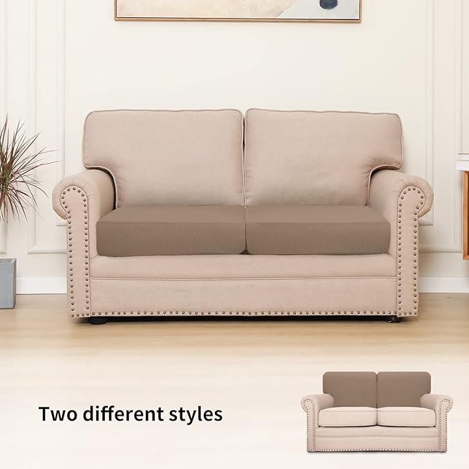 Easy-Going Stretch Individual Loveseat Couch Cushion Cover Sofa Cushion Furniture Protector Sofa slipcover Soft Flexibility with Elastic Bottom (2-Piece Loveseat Cushion Cover, Camel) - Image 2