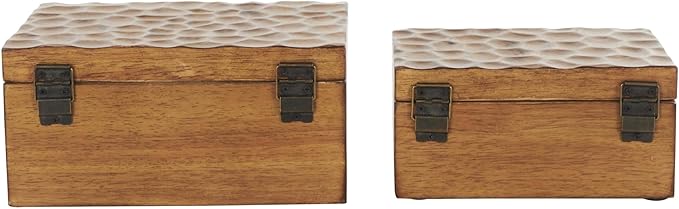Deco 79 Wood Geometric Decorative Box Textured Concave Honeycomb Storage Decorative Keepsake Boxes with Black Knobs, Set of 2 Storage Boxes 10", 8"W, Brown - Image 7