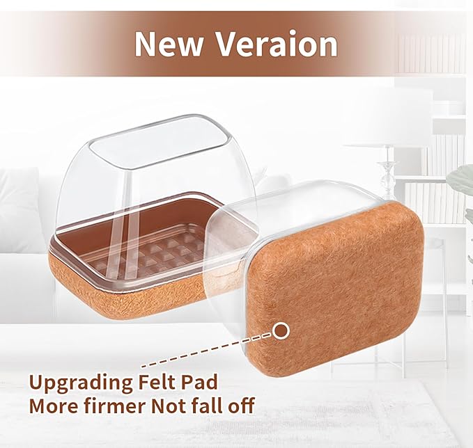 Ezprotekt 24 Pcs Rectangle Clear Felt Chair Leg Floor Protectors Caps for Hardwood Floors, Rectangle Silicone Felt Furniture Pads Cups for Chair Table Desk (Fit W :0.6-0.8", L: 0.9-1.3") - Image 3