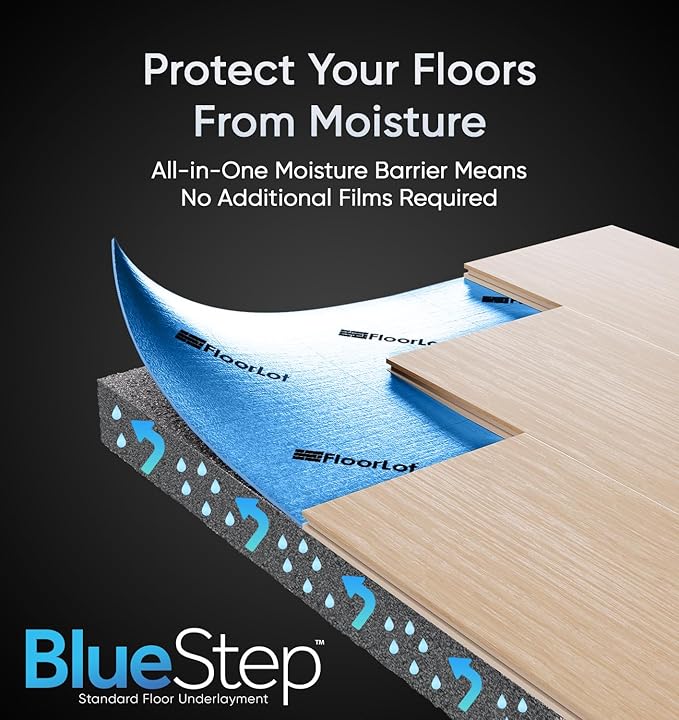 BlueStep Underlayment with Moisture Barrier for Laminate and Wood Floors, (200 sq.ft Roll) - Image 2