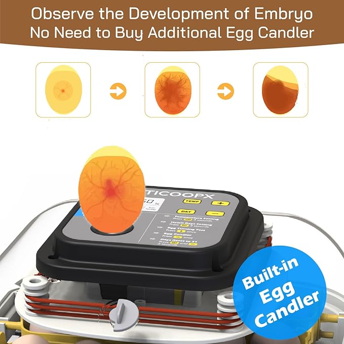 MATICOOPX 20 Egg Incubator with Humidity Display, Egg Candler, Automatic Egg Turner, for Hatching Chickens - Image 4