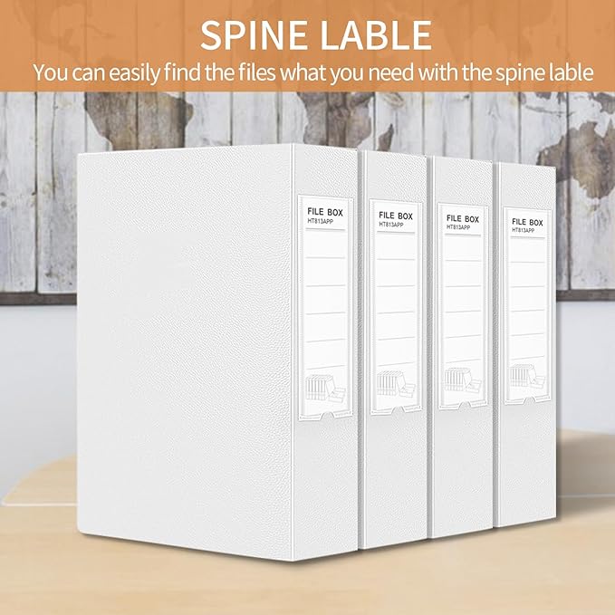 HUA JIE 2 Pack A4 Storage File Boxes Archives Case,65mm Spine,Box File Document Storage Box with Metal Clip for Office School -White - Image 7