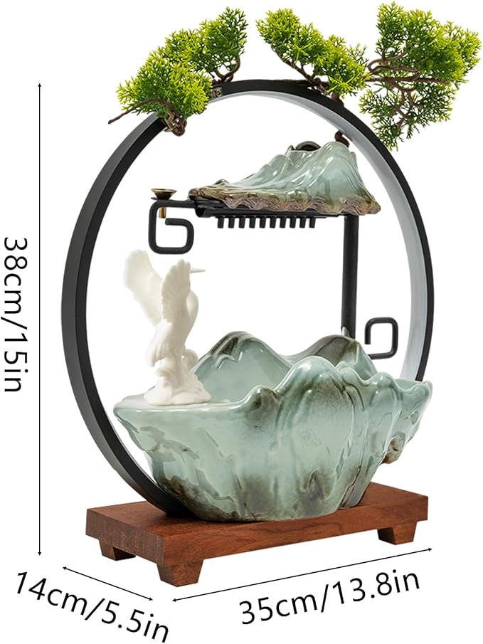 15In White Crane Water Fountain Waterfall Indoor Tabletop Decration Humidifier with LED Light, Atomizer Circulating Water, Japanese Zen Decor Meditation Feng Shui Decor Festival Birthday Gift - Image 5