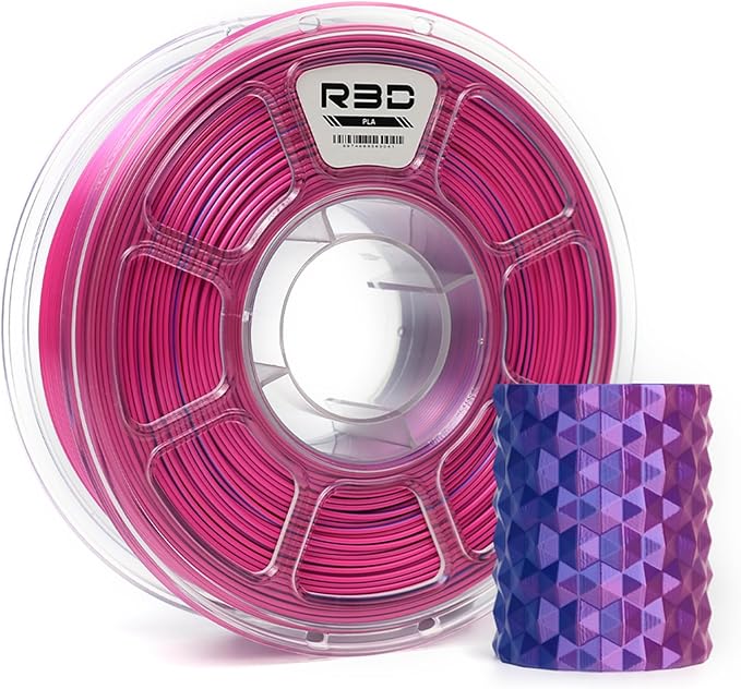 R3D Dual Color Silk PLA Filament, Co-Extrusion 3D Printer Filament 1.75mm, 30-370 mm/s High Speed PLA, Dimensional Accuracy +/- 0.02 mm, 1KG Plastic Spool (Silk Rose Red-Royal Blue) by R3D