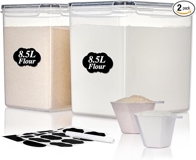 Vtopmart 8.5L 2 Pack Extra Large Flour Sugar Storage Containers for 20lbs flour, Airtight Kitchen Pantry Organization Canisters with Lids for Bulk food, Rice, Baking Supplies, BPA Free, Black by Vtopmart