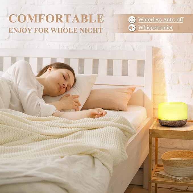 Aromatherapy Essential Oil Diffuser for Room: 500ml Colorful Aroma Air Humidifier with Adjustable Cool Mist Mode, Waterless Auto Off Ultrasonic Diffusers for Large Room Home Office(Brown) - Image 6