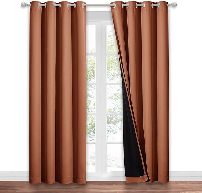 NICETOWN Burnt Orange 100% Blackout Window Curtain Panel, Cold and Full Light Blocking Drape with Black Liner for Nursery, 84 inches Drop Thermal Insulated Draperies (1 PC, 52 inches Wide Each Panel) - Image 2