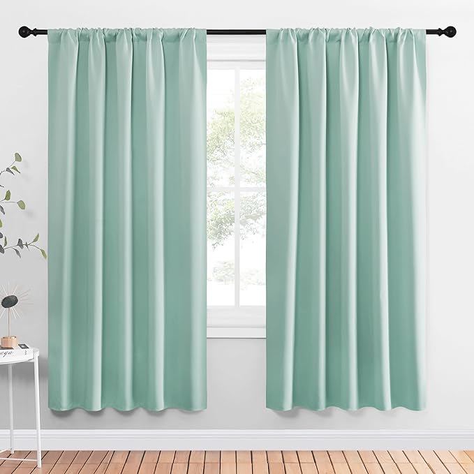 NICETOWN Window Curtains Blackout Drapes, Aqua Blue, 1 Pair, 52 by 72-Inch, Thermal Insulated Solid Rod Pocket Blackout Curtains/Draperies for Living Room by NICETOWN