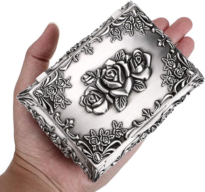Hipiwe Vintage Metal Jewelry Box Small Trinket Jewelry Storage box For Rings Earrings Necklace Treasure Chest Organizer Antique jewelry Keepsake gift Box Case for Women (Medium) - Image 4