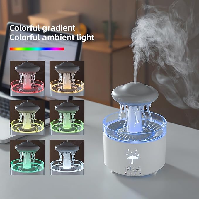 Humidifier for Bedroom, Rotating Umbrella Diffuser with Rain Drop Effect 7-Color LED, 300ML Small Humidifier with Remote & Timer, Funny Rain Humidifiers Gift for Family and Friends (White 1) - Image 3