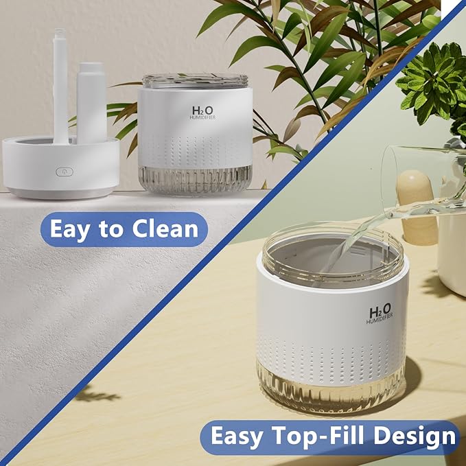 SZO Portable Mini Humidifier, 500ML USB Personal Cool Mist Humidifiers for Bedroom Office Travel Desk, Whisper Quiet 20dB with 2 Mist Modes & Auto Shut-Off, Small Desktop Humidifier (White) - Image 8