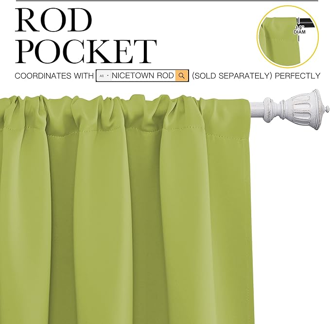 NICETOWN Blackout Curtain Panels for Living Room - Thermal Insulated Rod Pocket Top Blackout Drapes for Kid's Room (1 Pair, 42 x 84 Inch, Fresh Green) - Image 3
