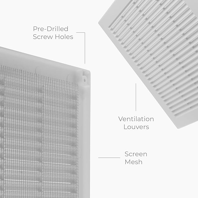 2-Pack 12" x 12" (Outer Size) Square Air Vent Cover – White Plastic Vent Deflector - Screen Mesh, Surface Mount Wall Ceiling – Cold Air Return Soffit Air Vent Cover - Register Indoor Outdoor - Image 7